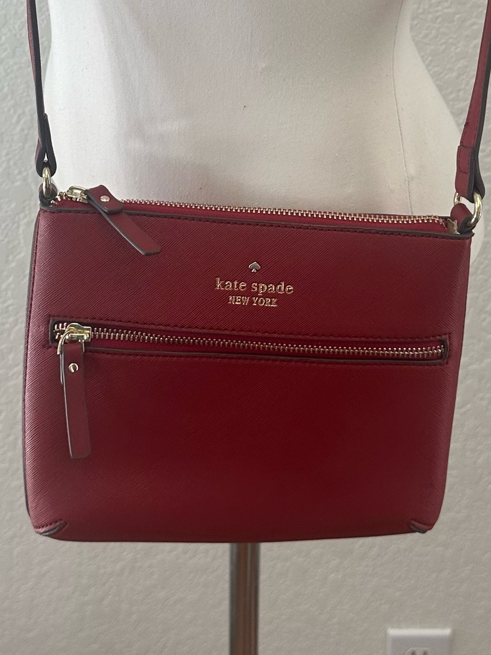 kate spade Rust Red Leather Crossbody with Front Zip Pocket Leather
